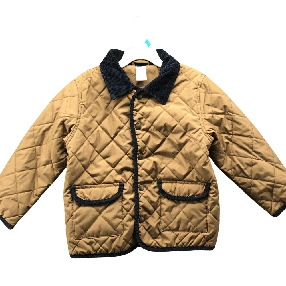 Gymboree‎ Quilted Barn Jacket Kids 4T-5T Tan Corduroy Collar Snap Button Lined